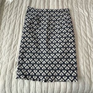 Boden Navy and White Floral Pencil Skirt